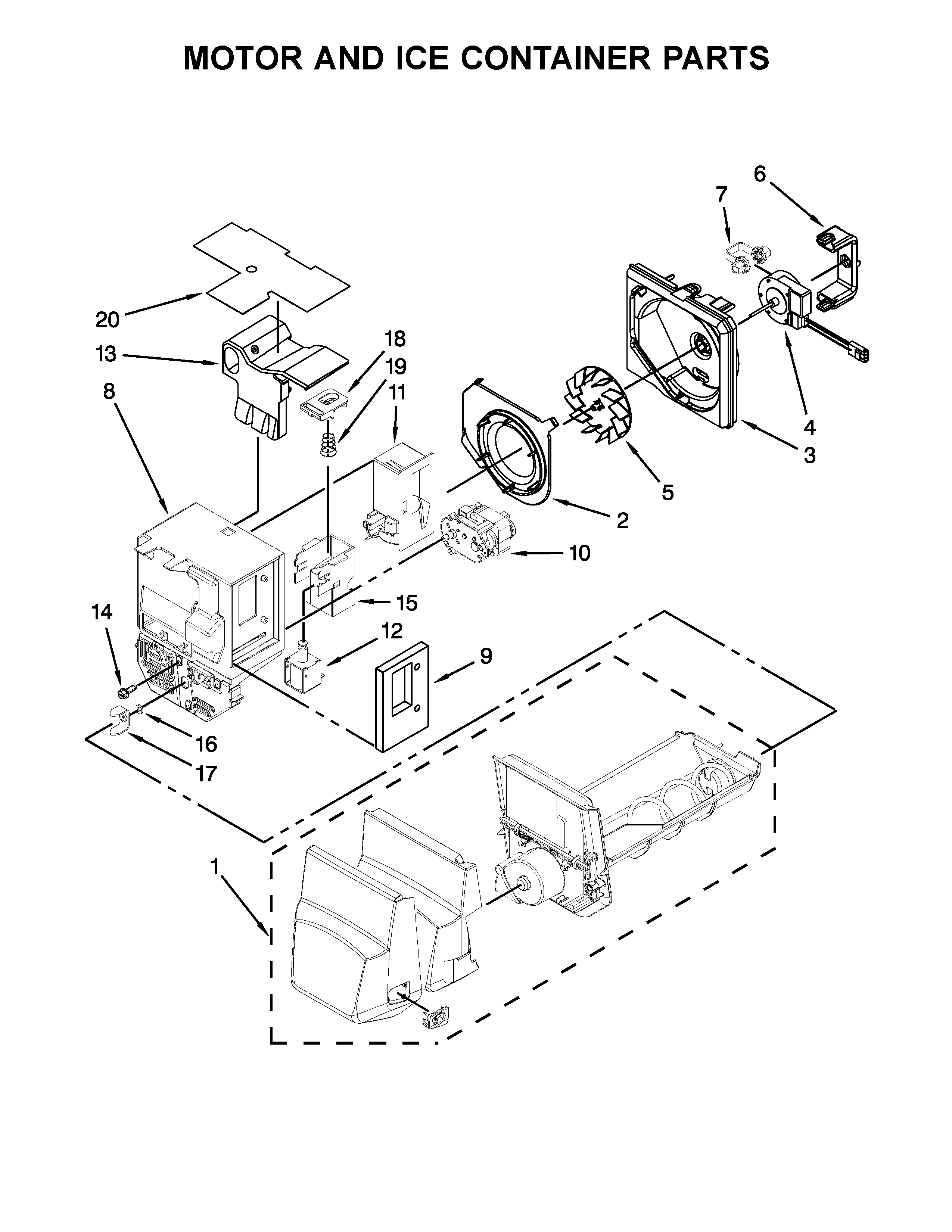 MOTOR AND ICE CONTAINER PARTS