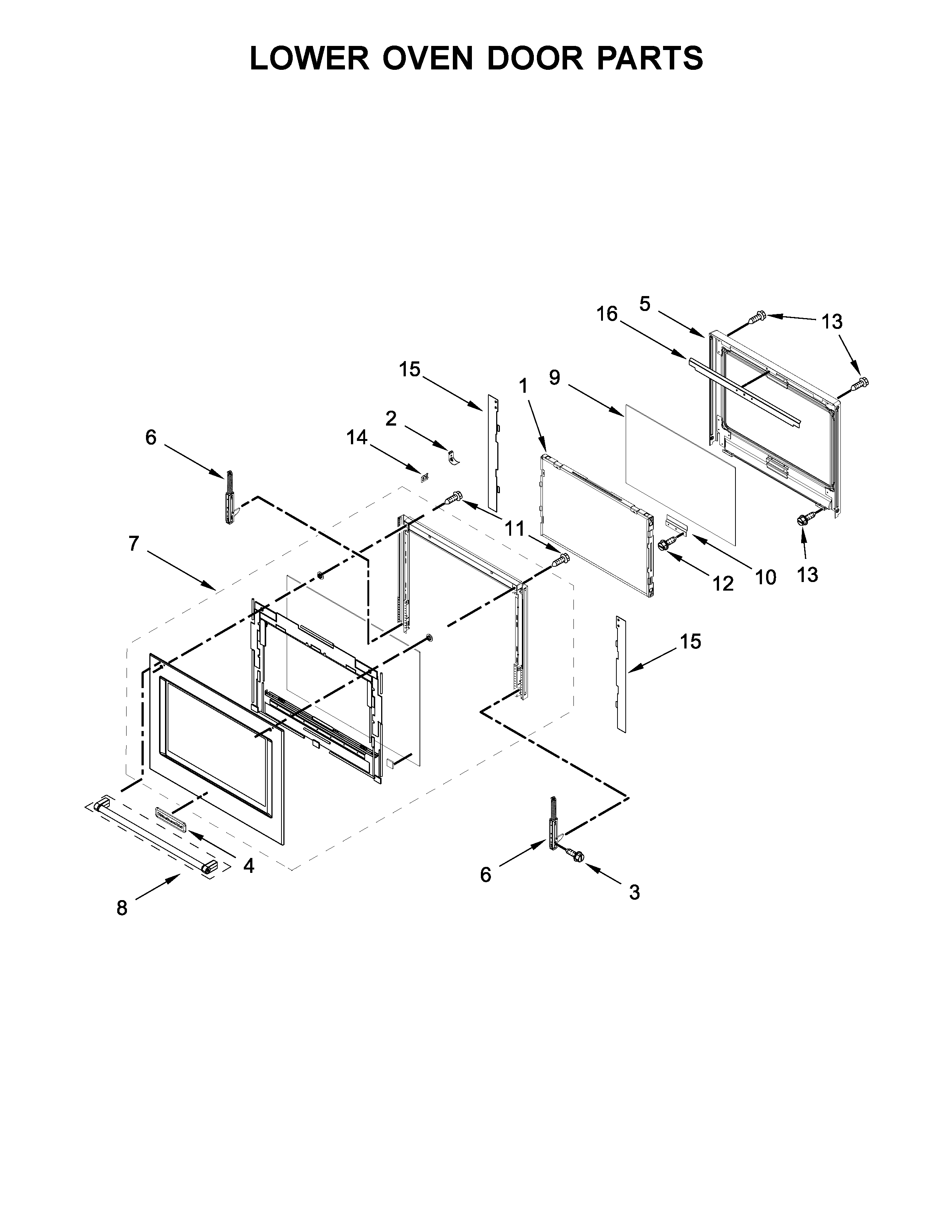 Lower oven door parts