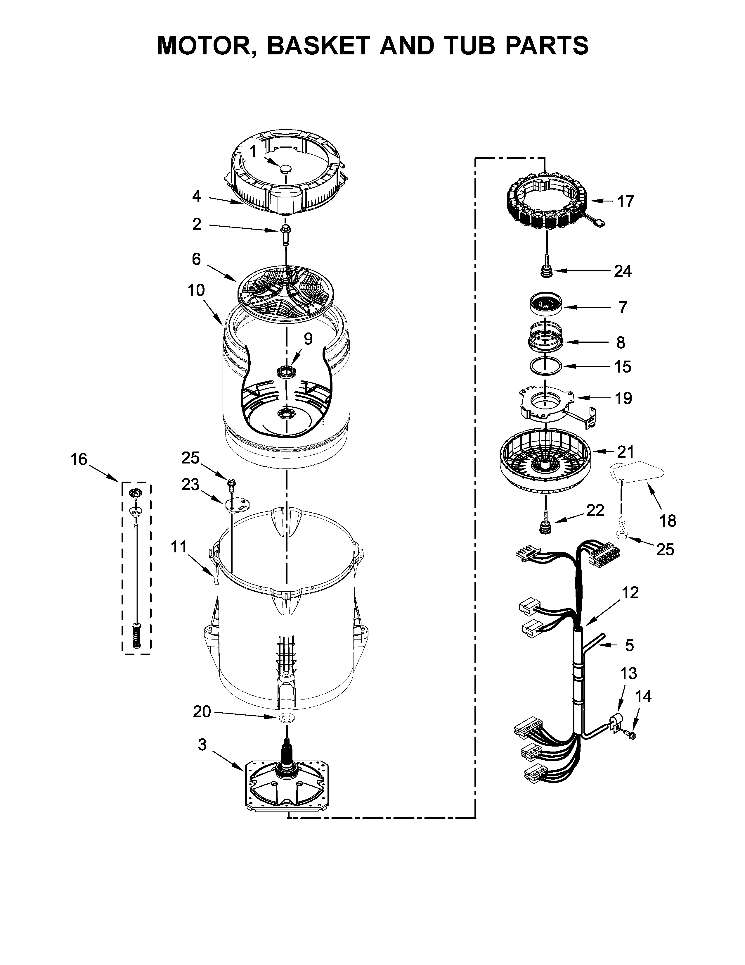 Motor, basket and tub parts