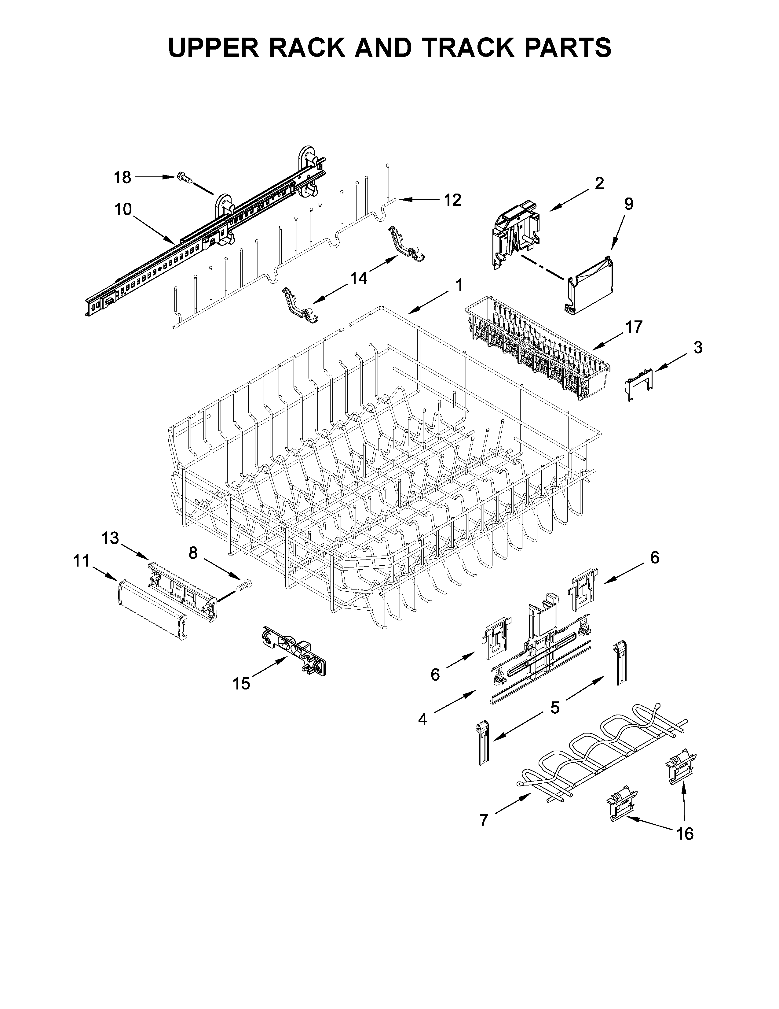 Upper rack and track parts