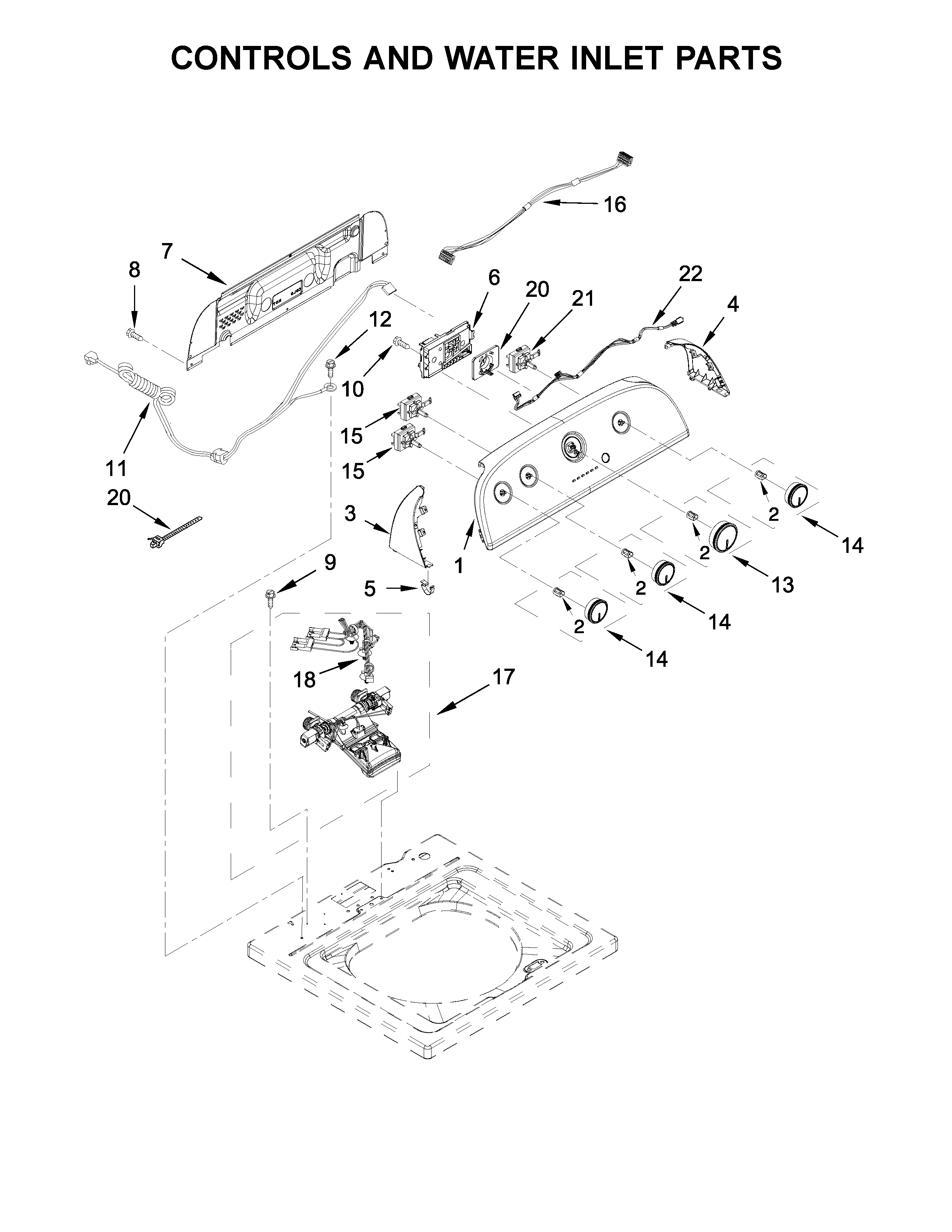 Controls and water inlet parts