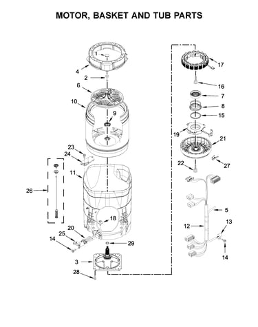 Motor, basket and tub parts