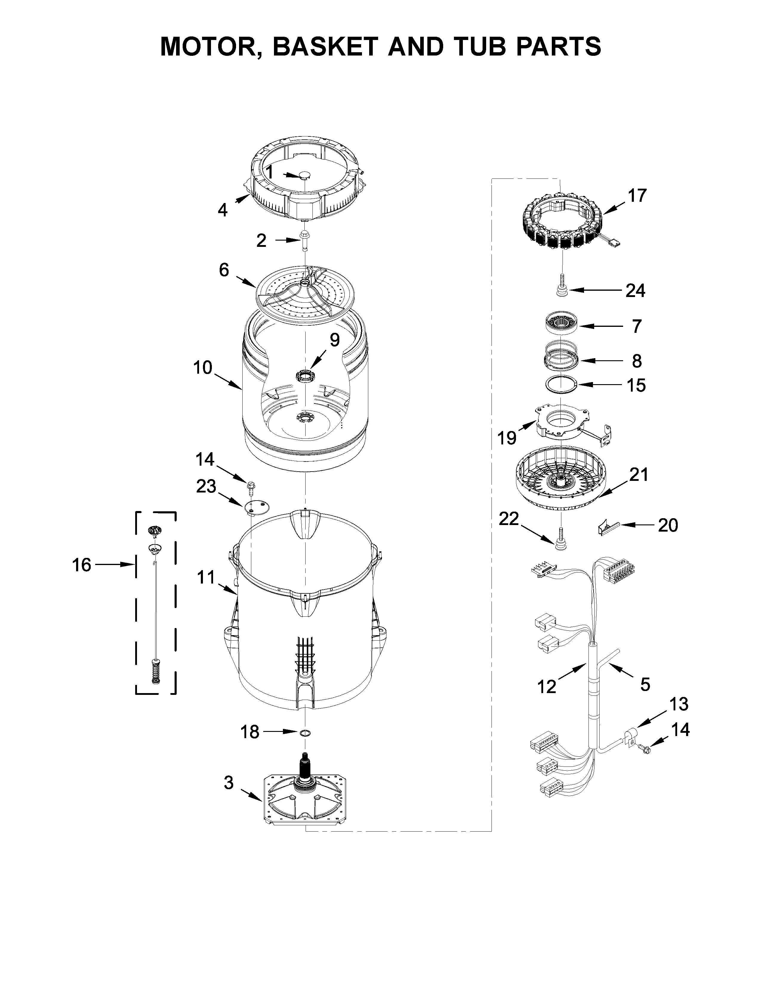Motor, basket and tub parts