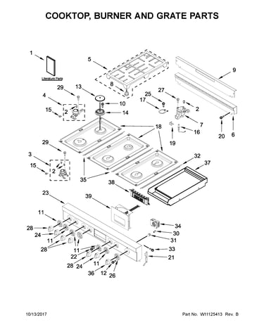 Cooktop, burner and grate parts