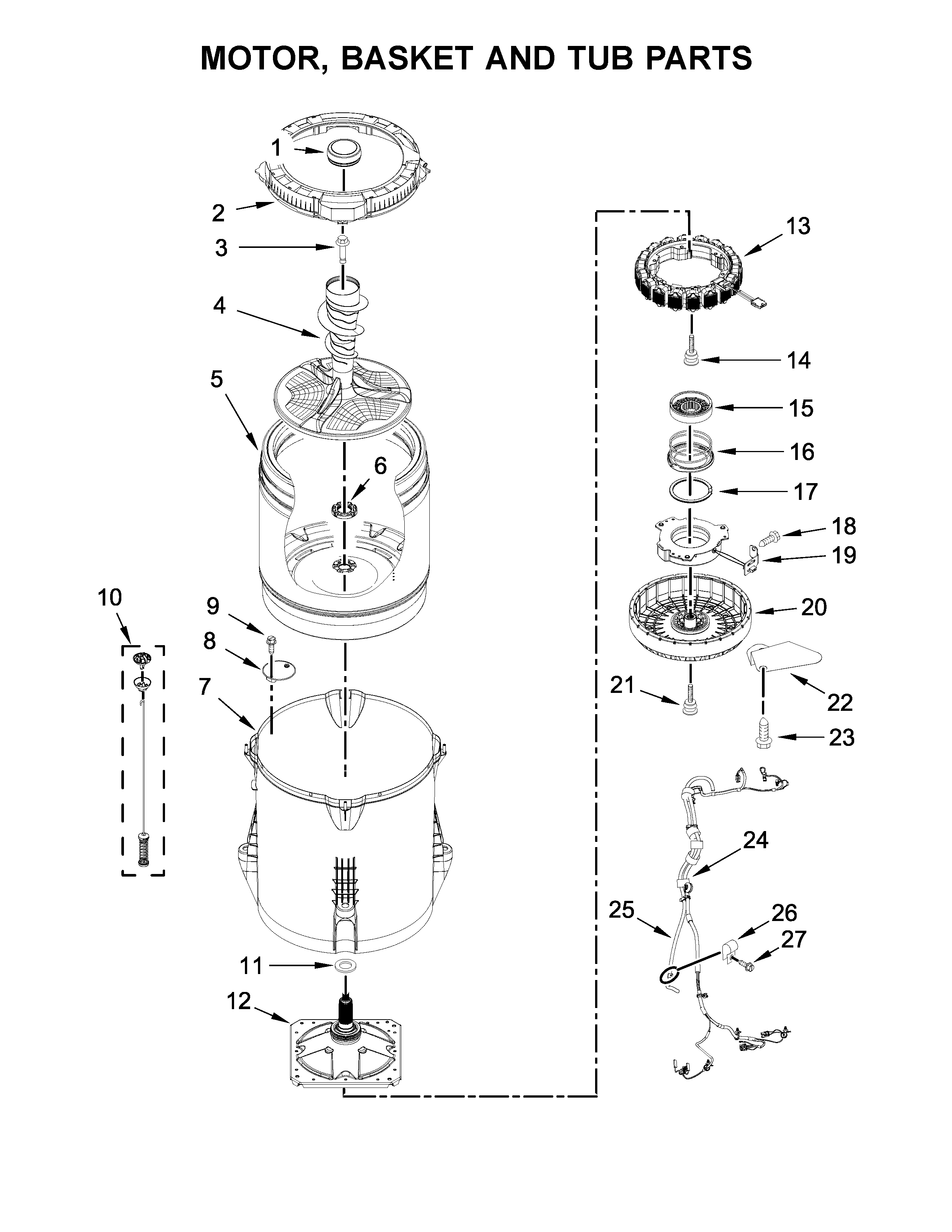 Motor, basket and tub parts