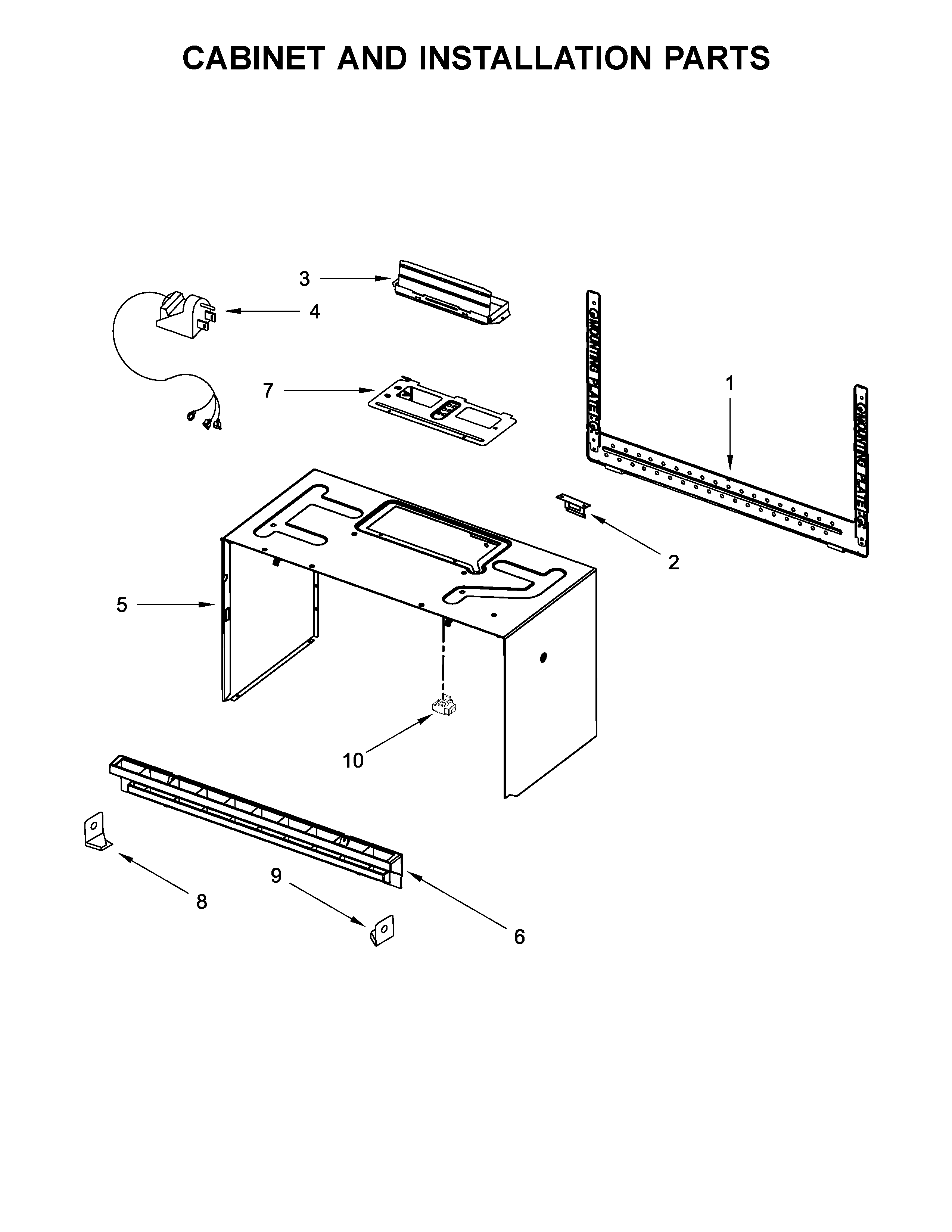 Cabinet and installation parts