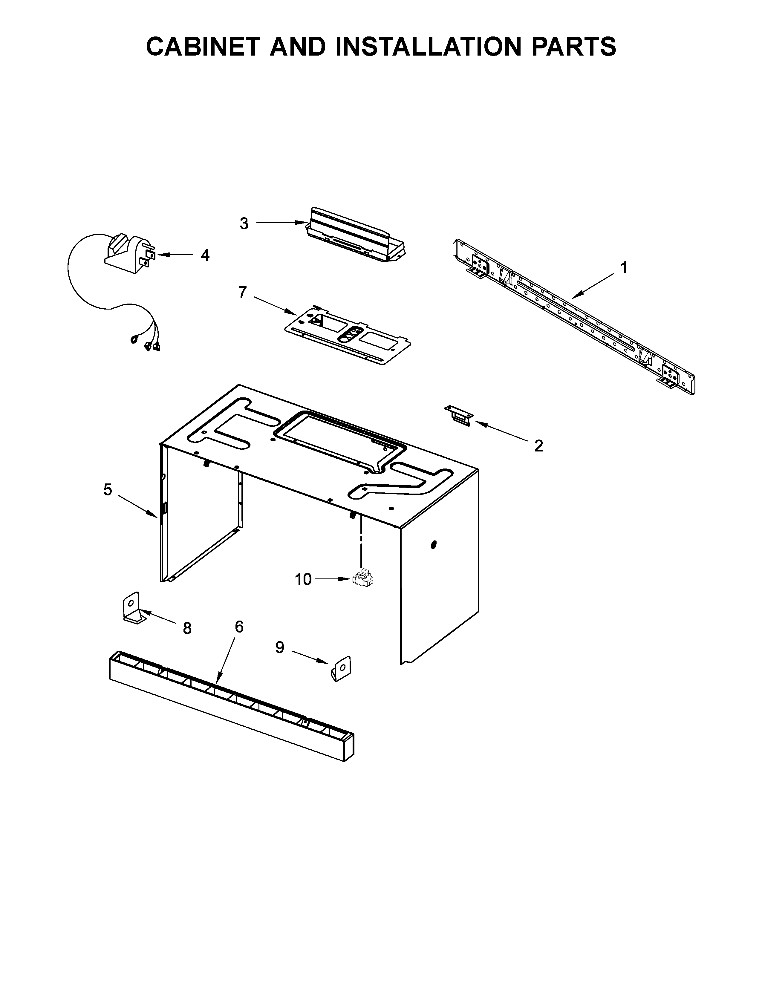 Cabinet and installation parts