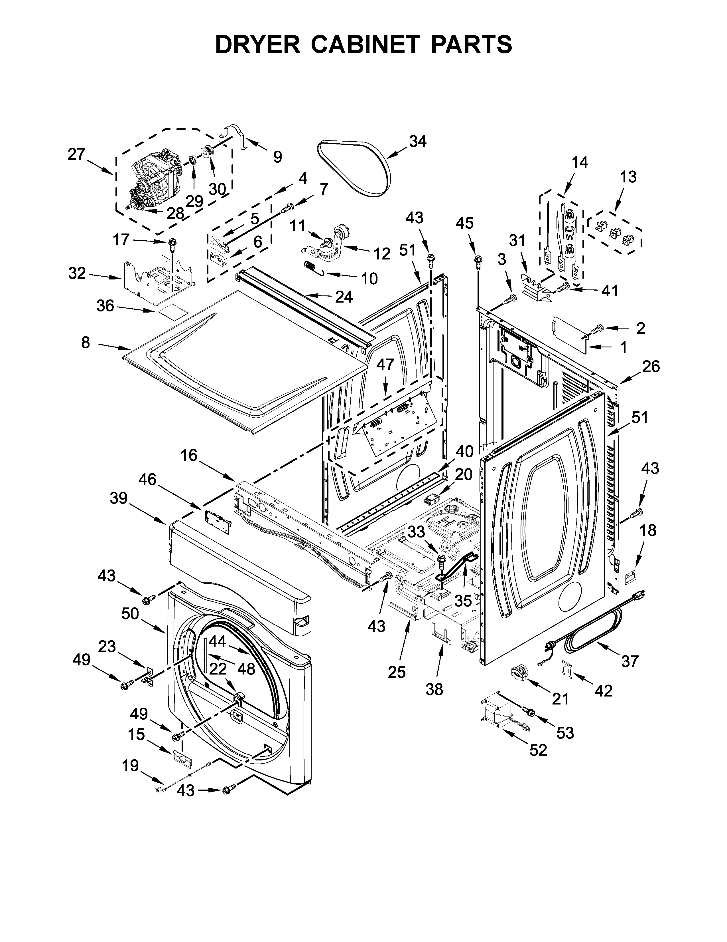Dryer cabinet parts