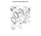 Maytag MLE20PDCGW0 bulkhead and blower parts diagram