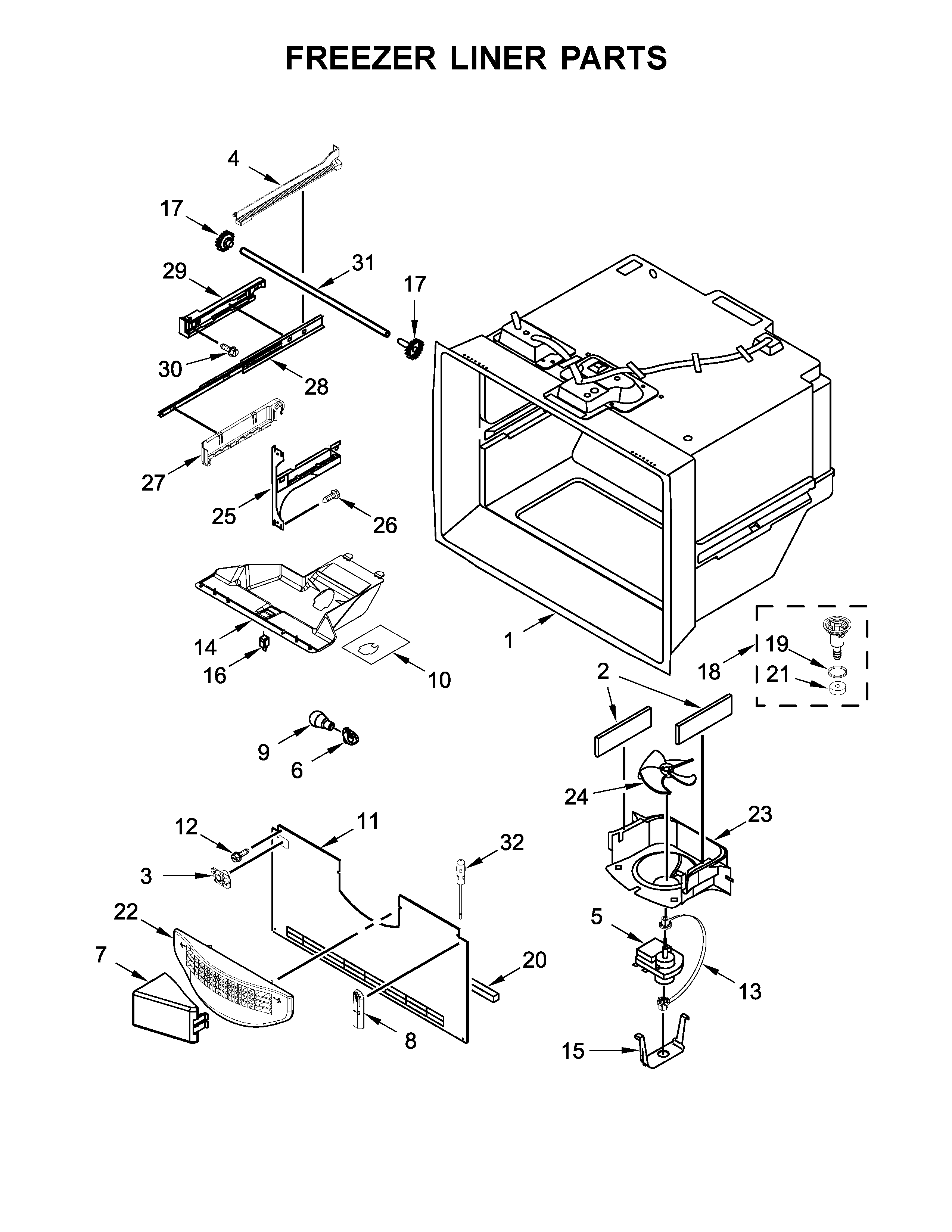 Freezer liner parts