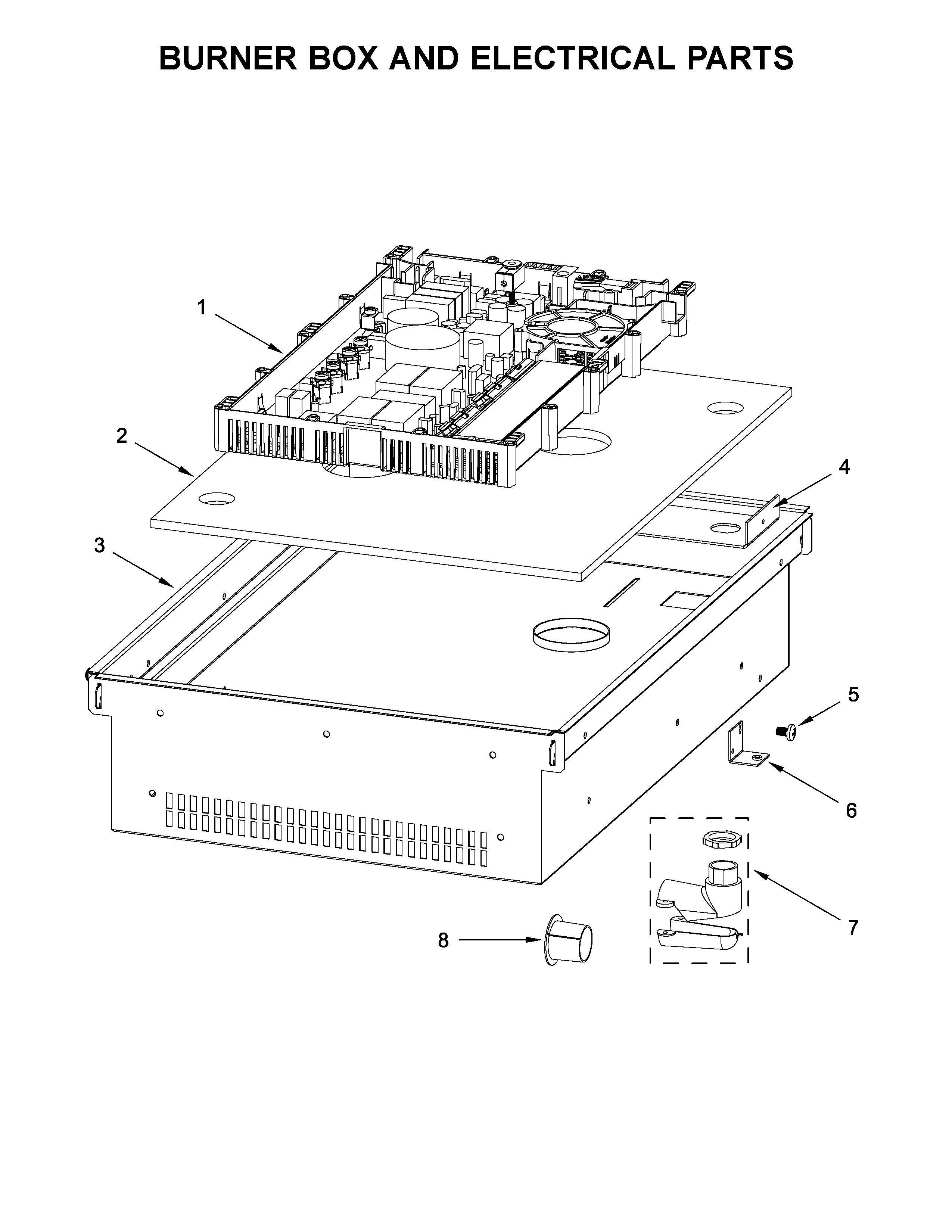 Burner box and electrical parts