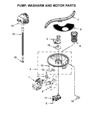 Pump, washarm and motor parts