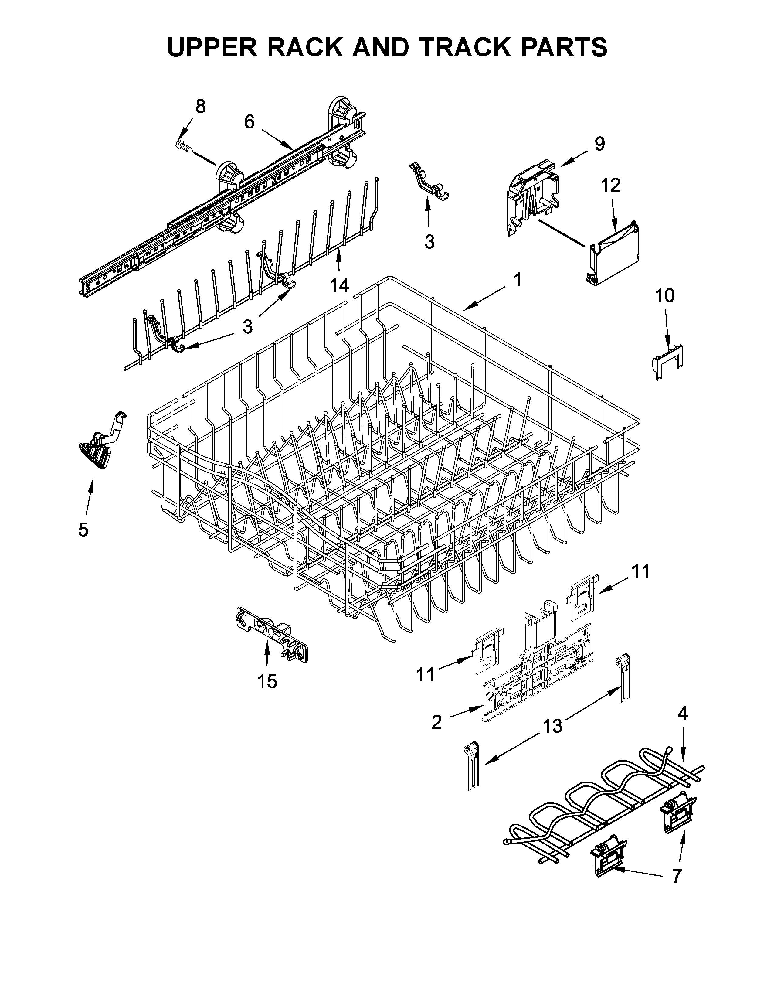 Upper rack and track parts