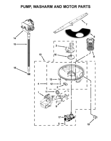 Pump, washarm and motor parts