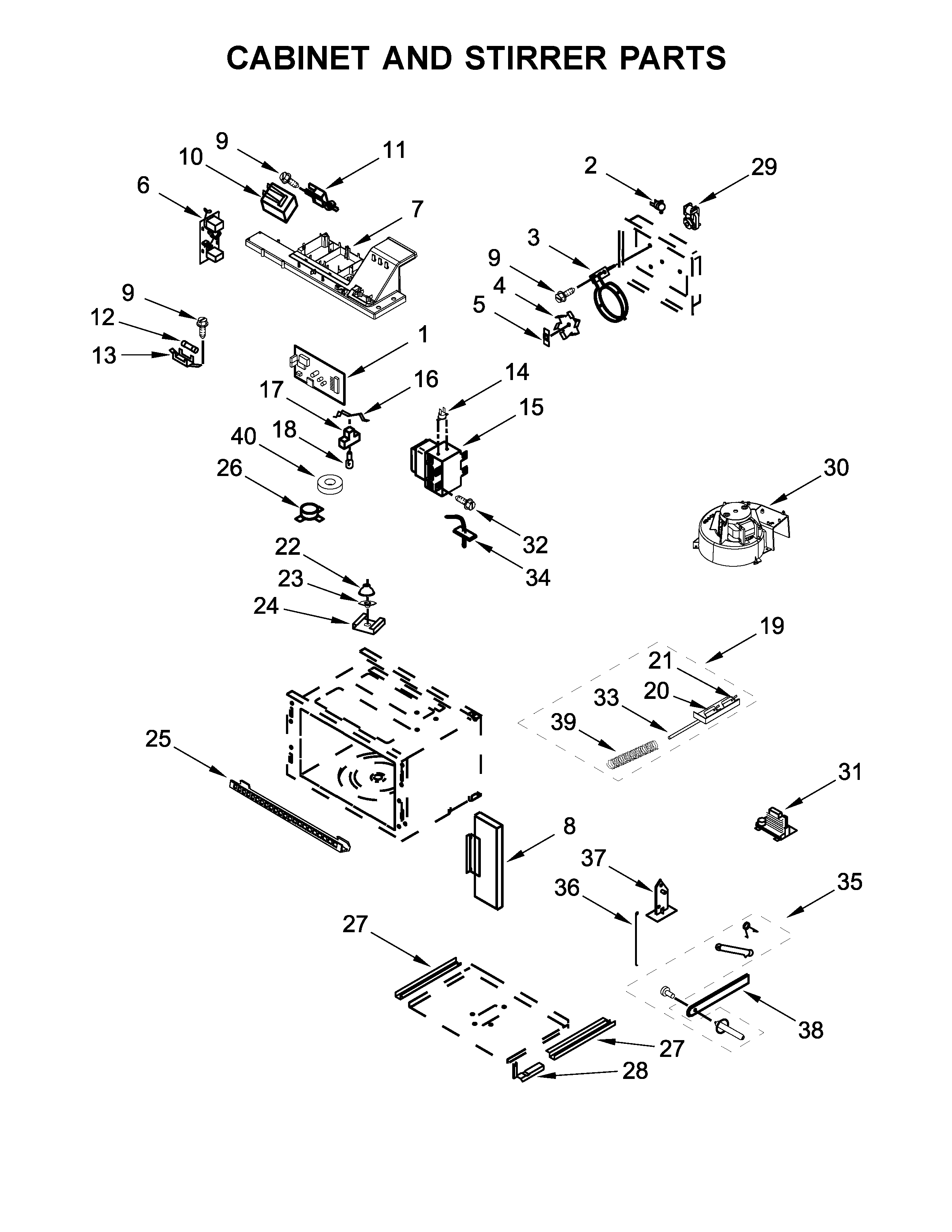 Cabinet and stirrer parts