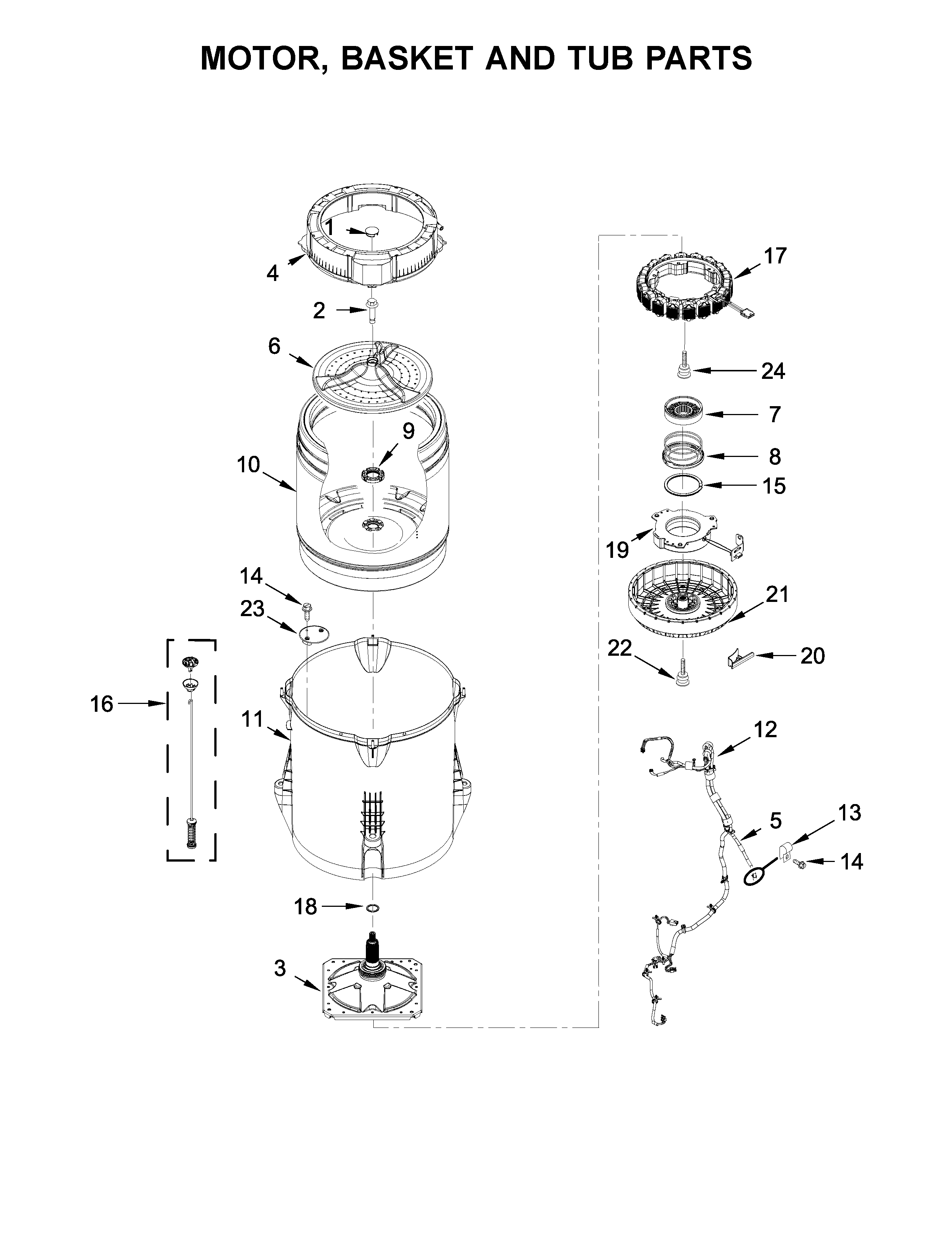 Motor, basket and tub parts