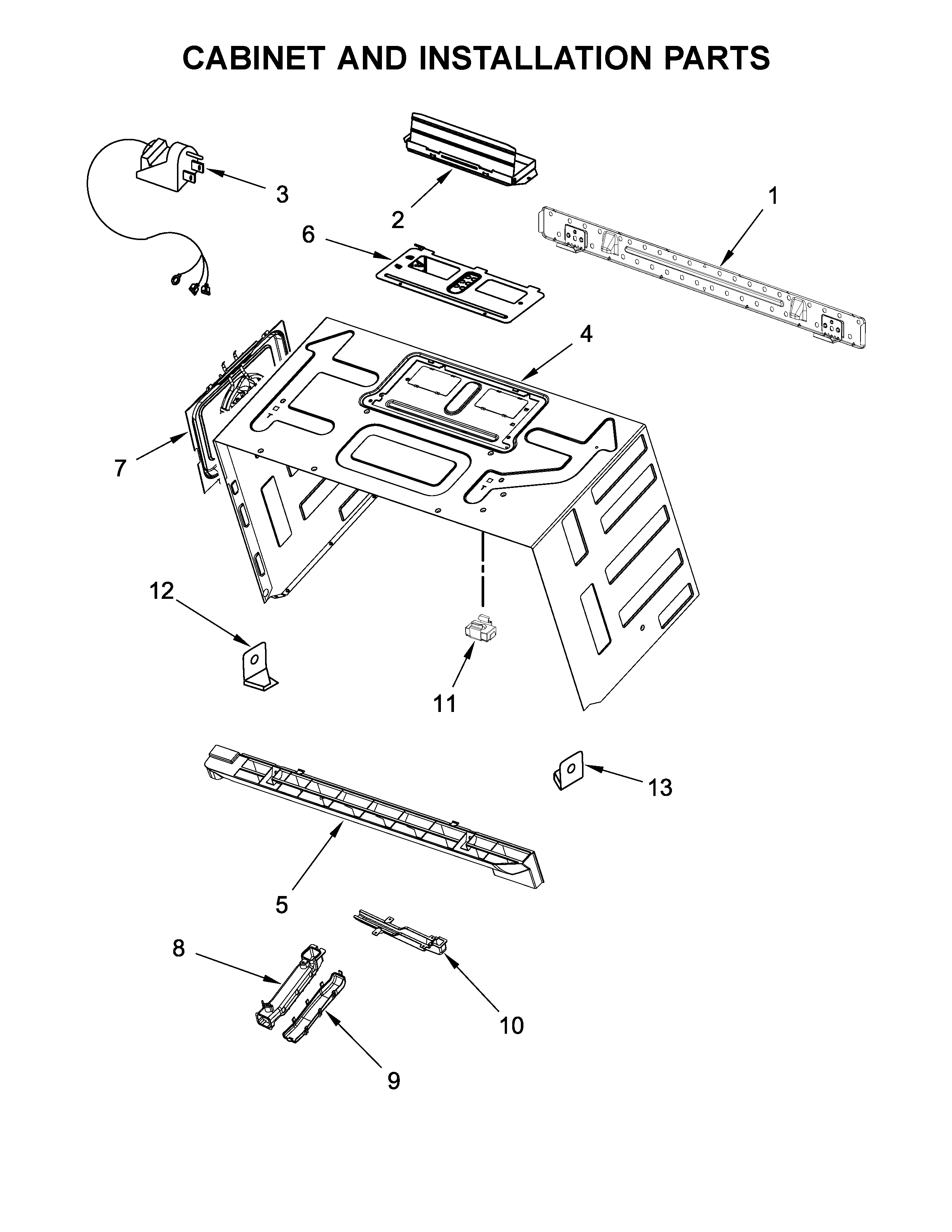 Cabinet and installation parts