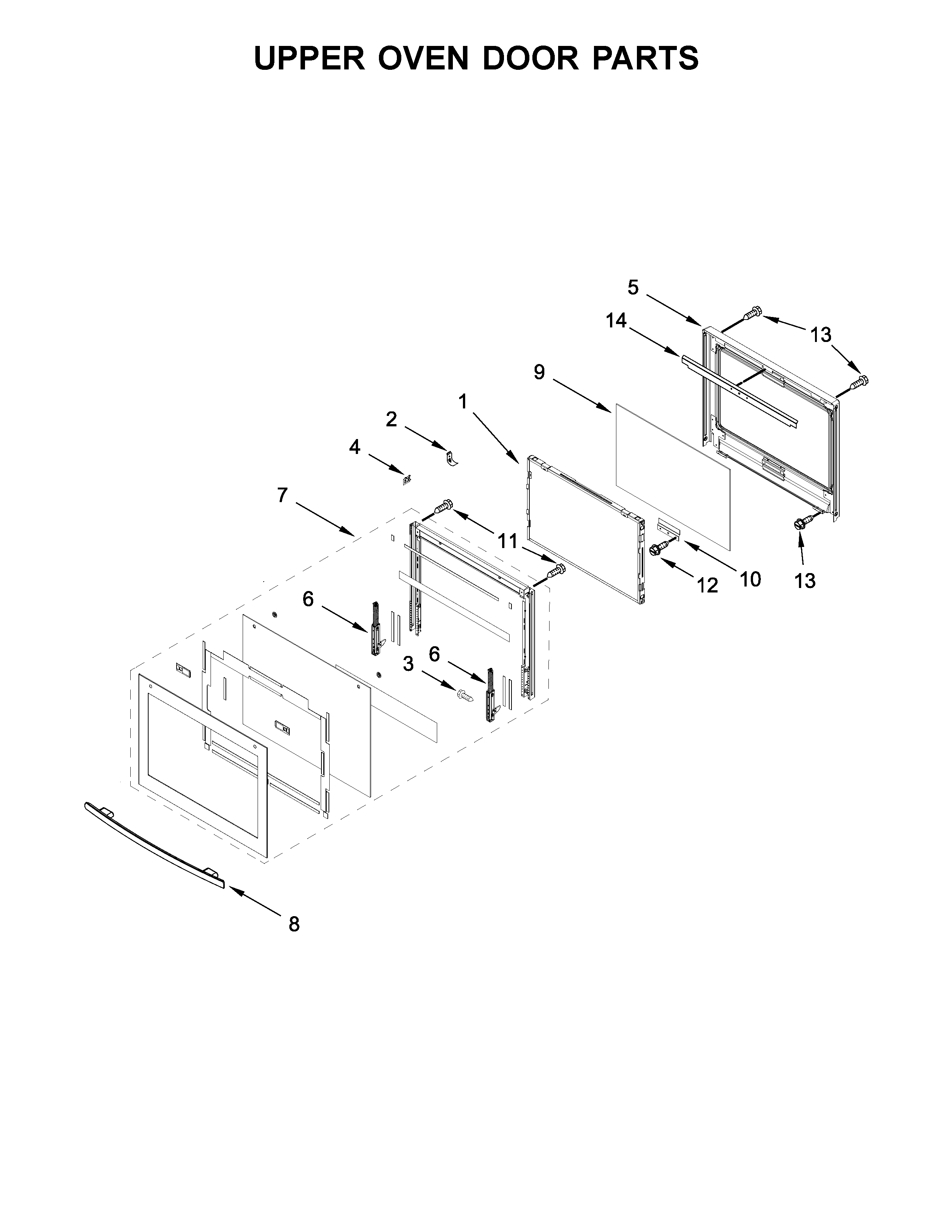 Upper oven door parts