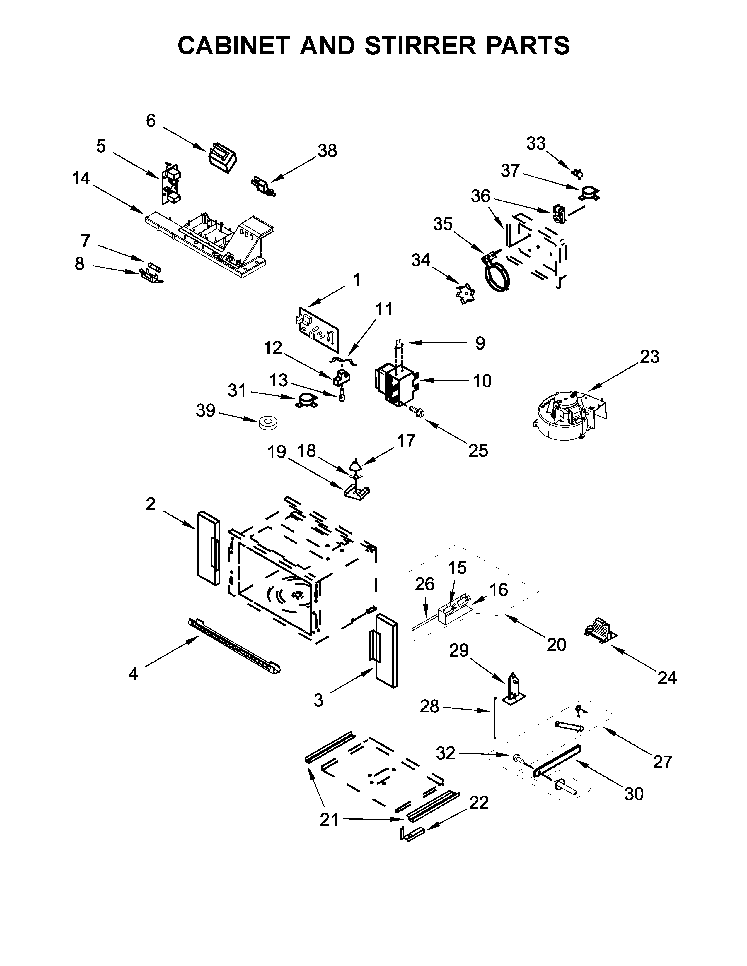 Cabinet and stirrer parts