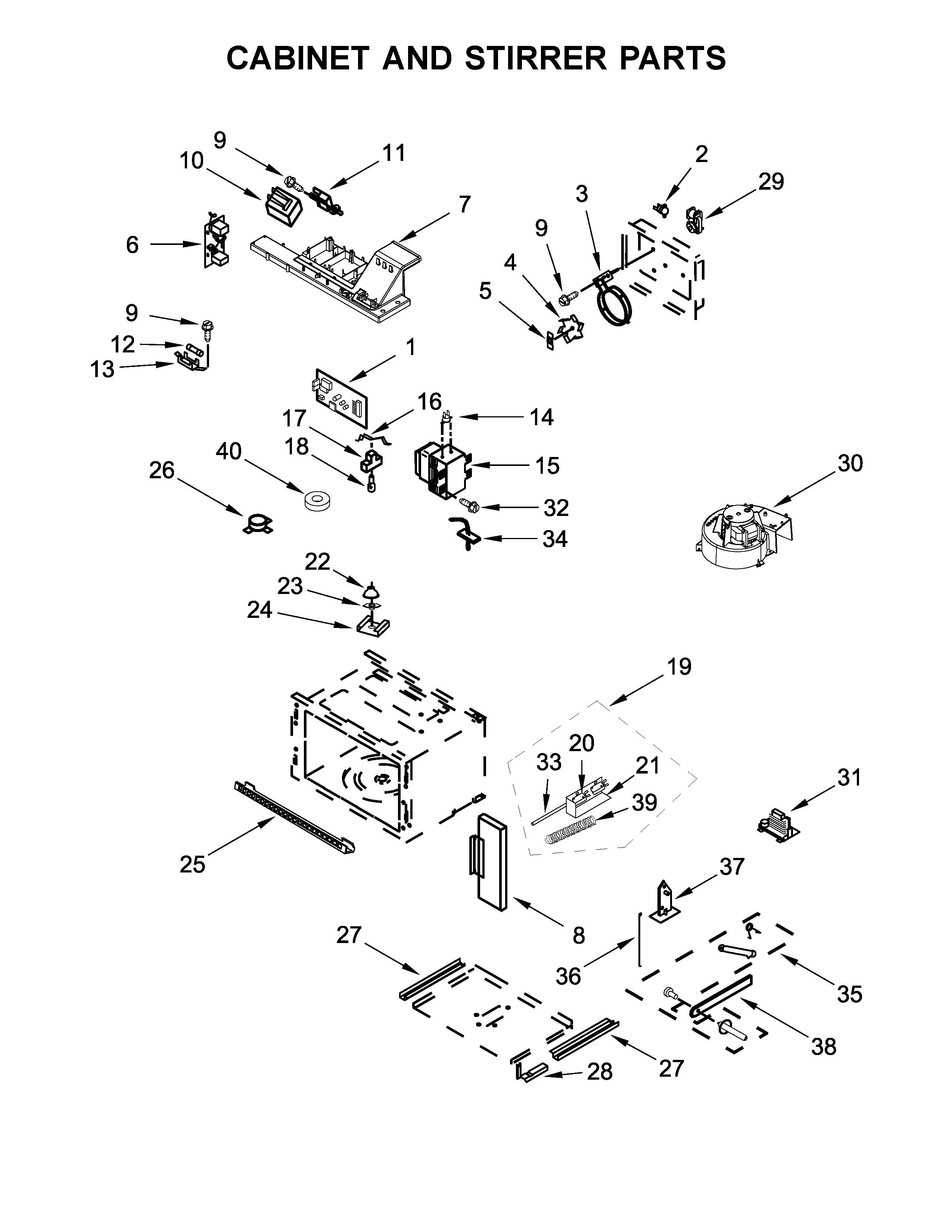 Cabinet and stirrer parts