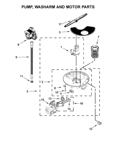 Pump, washarm and motor parts