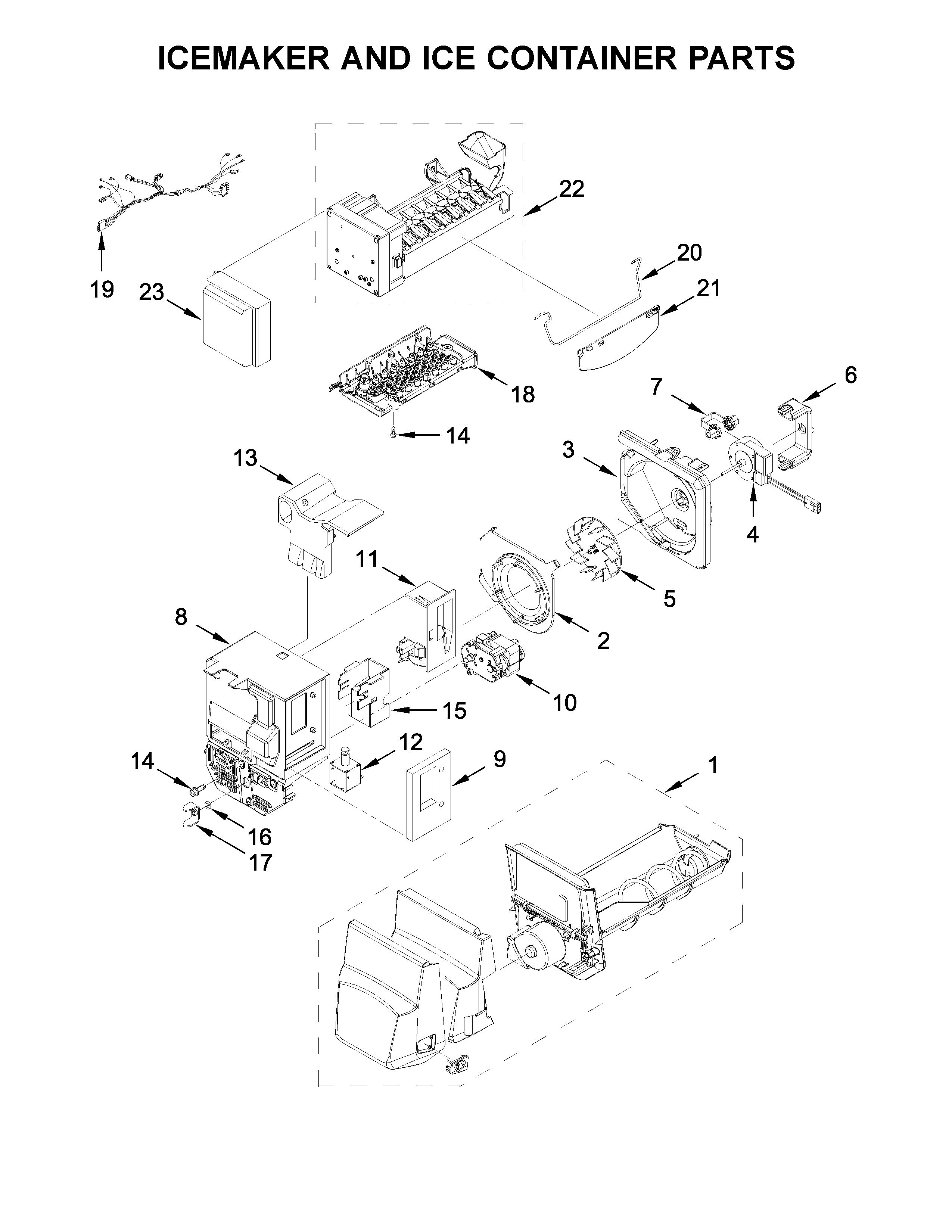 ICEMAKER AND ICE CONTAINER PARTS