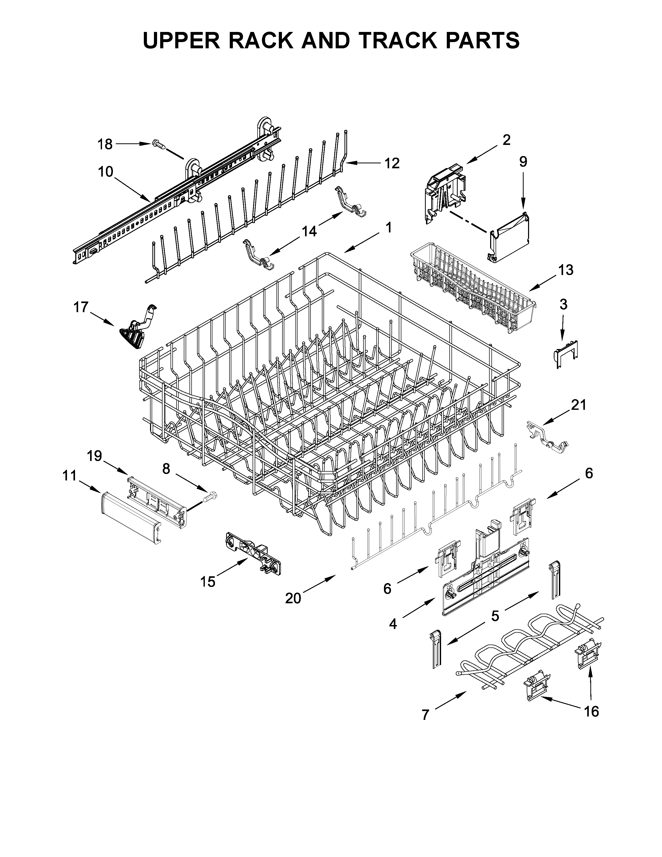 Upper rack and track parts