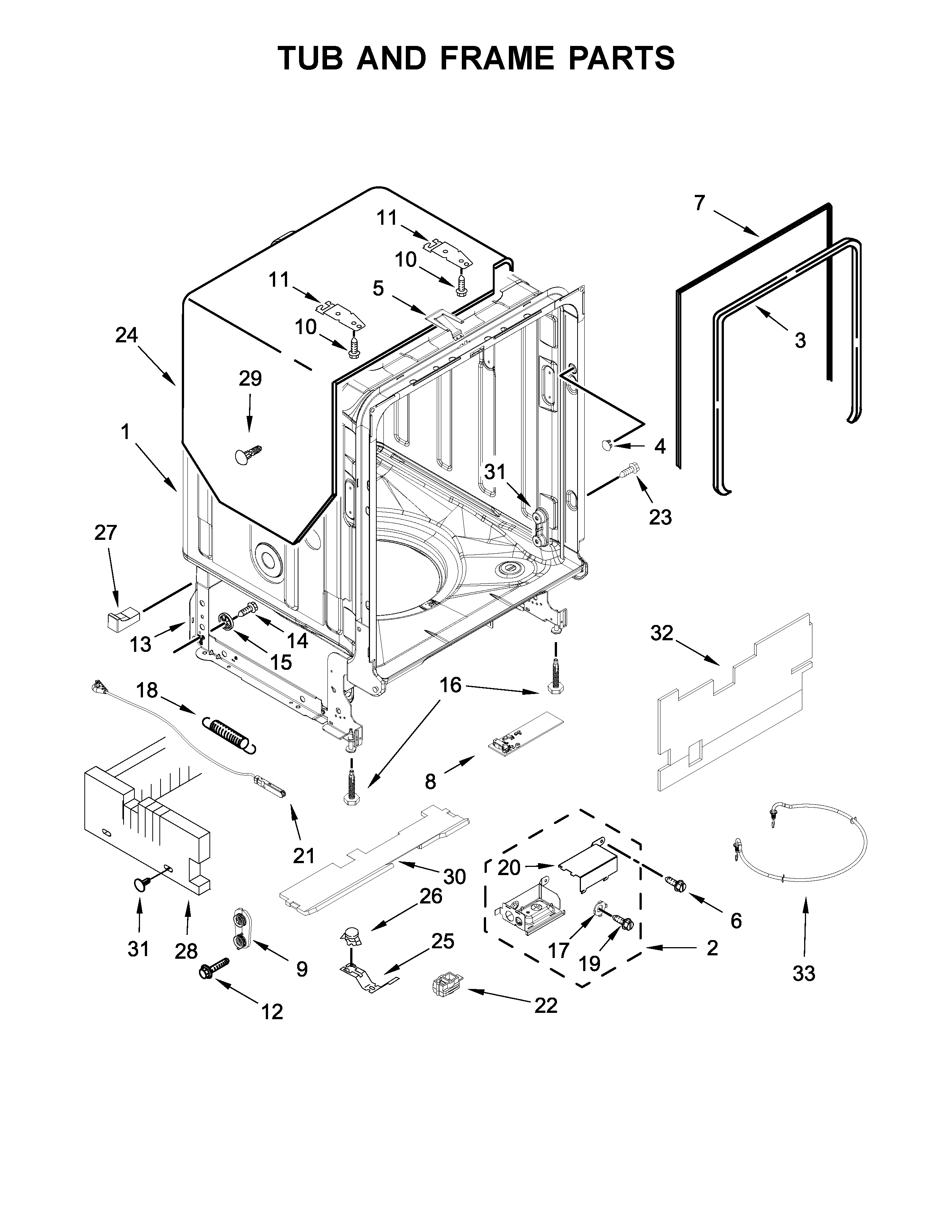 Tub and frame parts