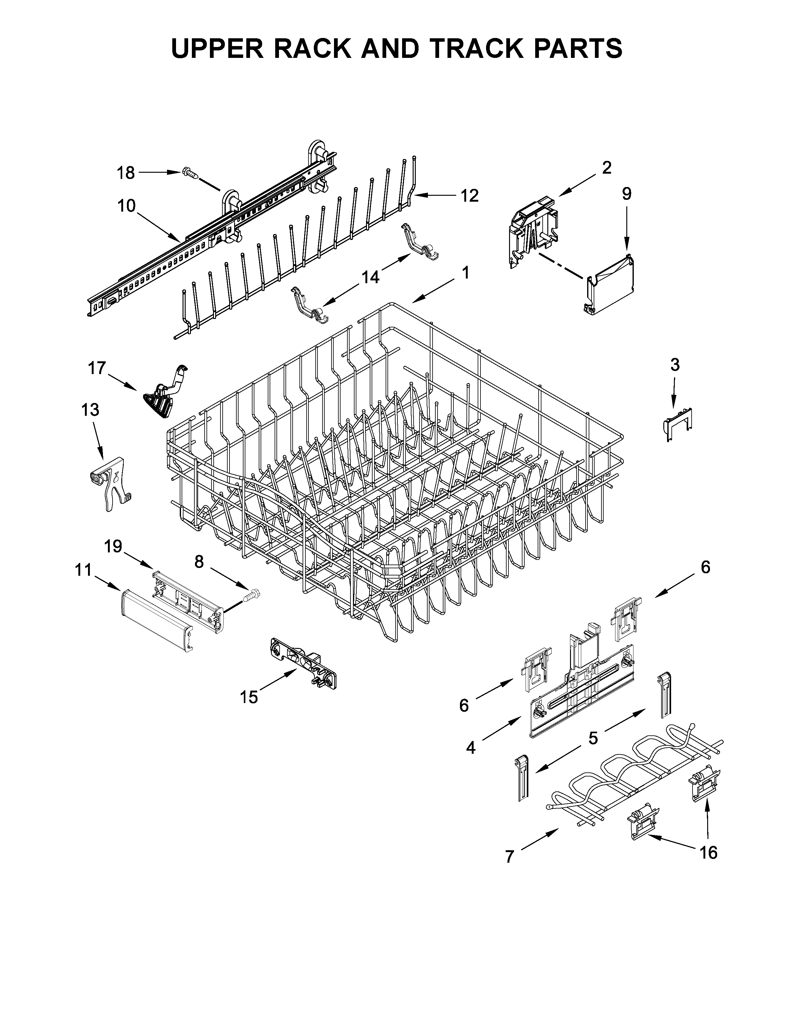 Upper rack and track parts