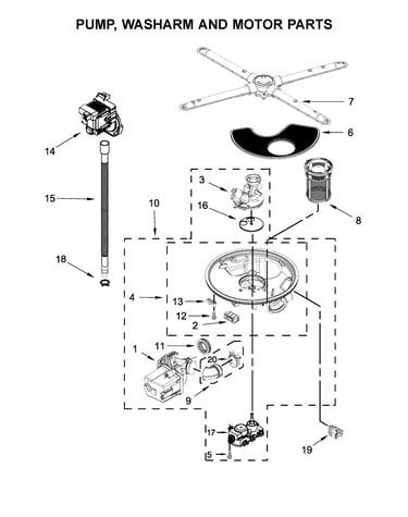Pump, washarm and motor parts