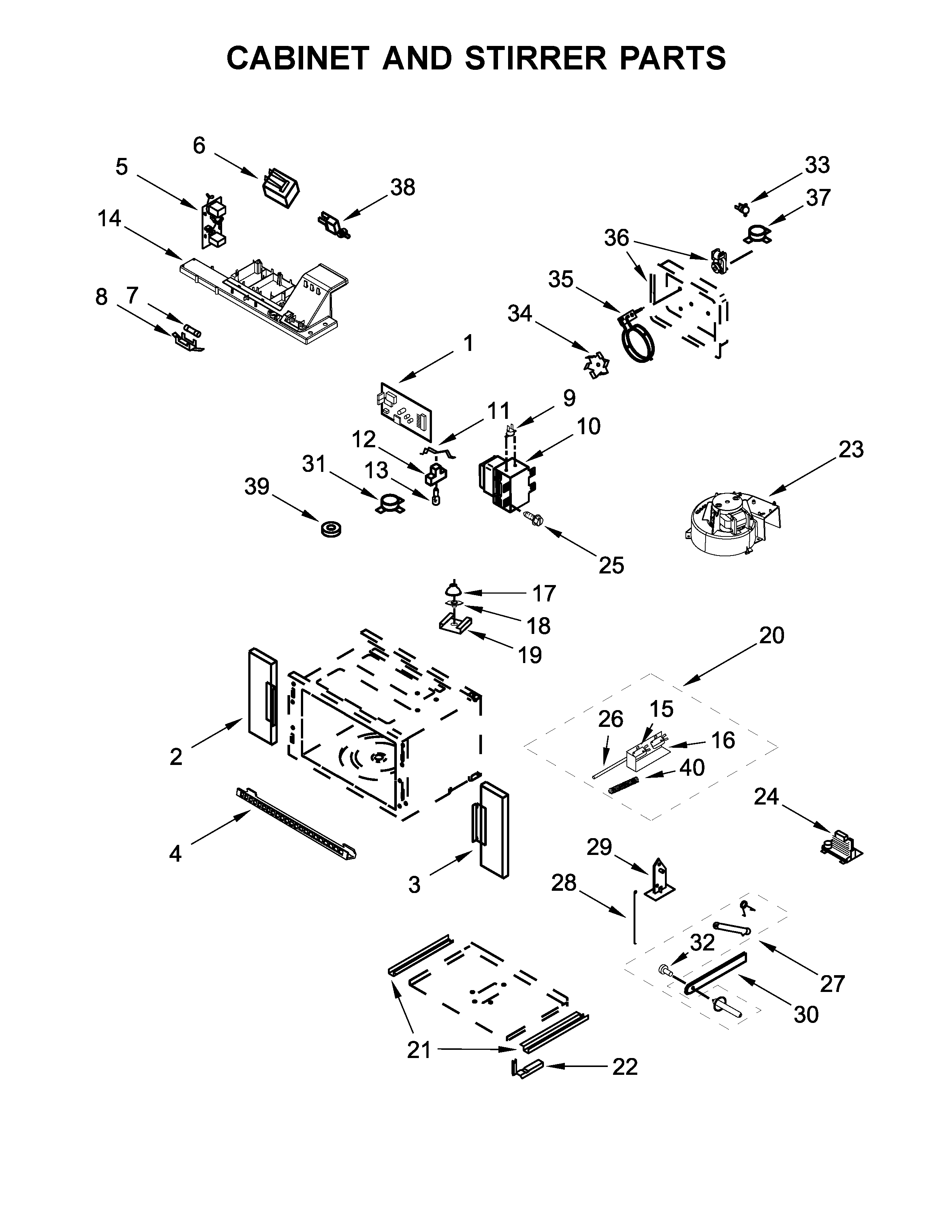 Cabinet and stirrer parts