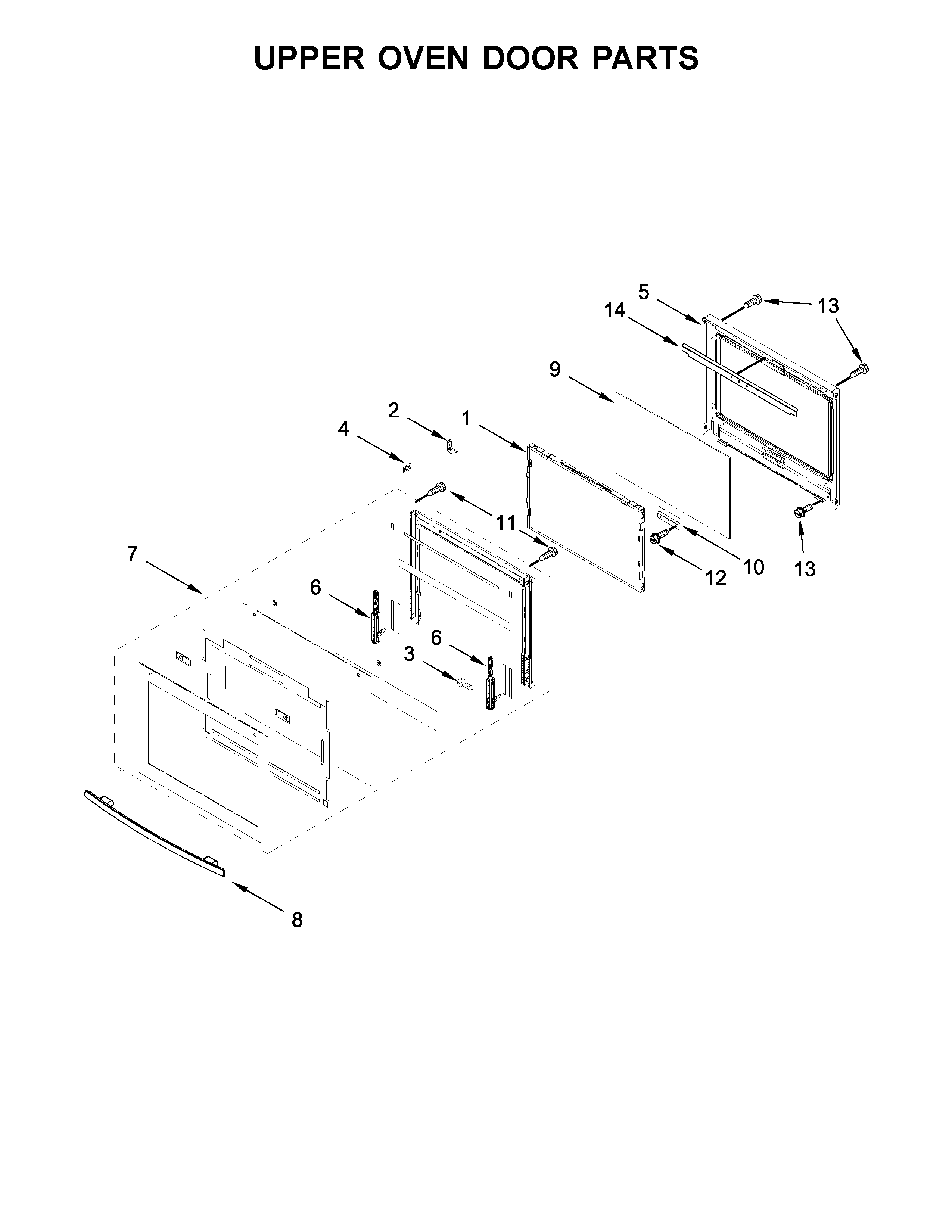 Upper oven door parts