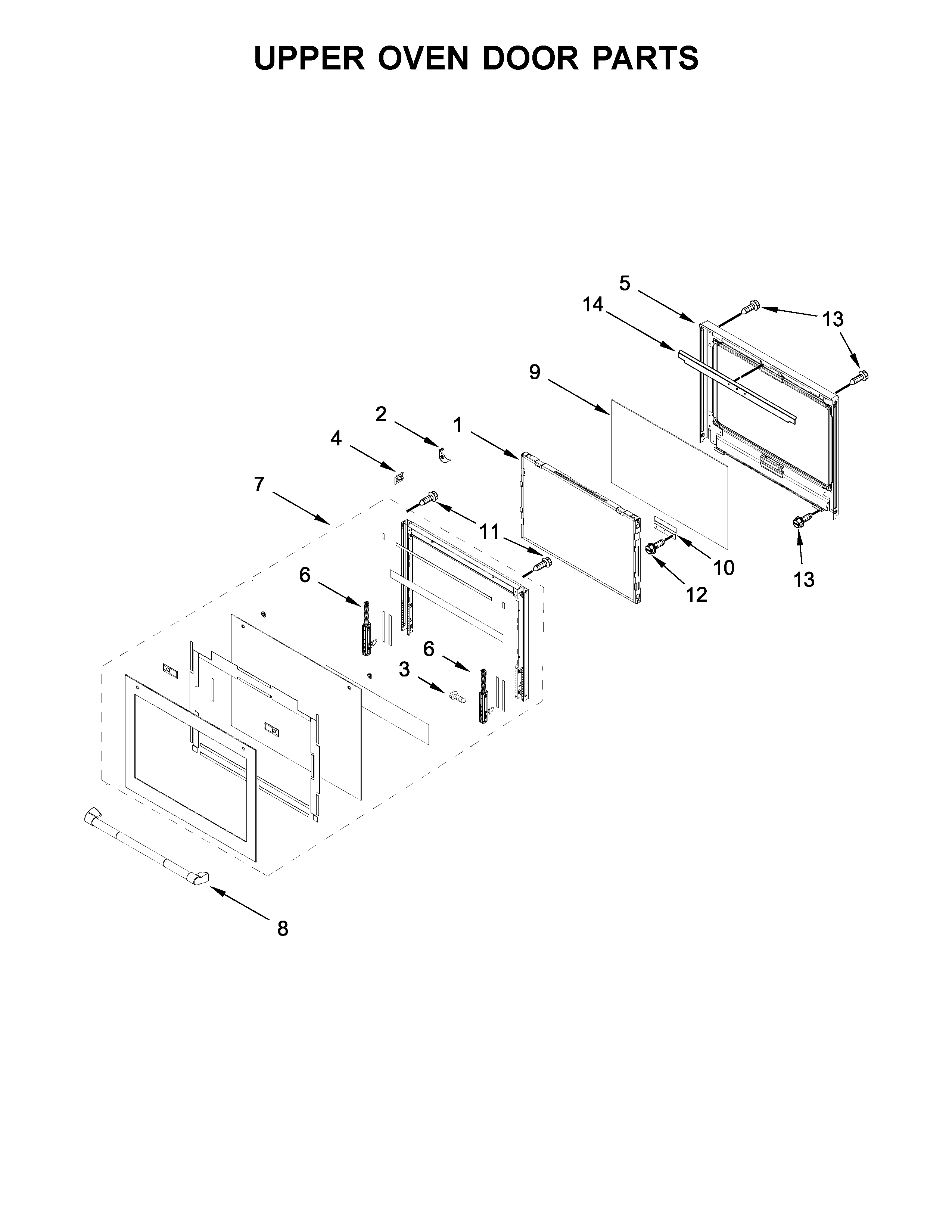 Upper oven door parts
