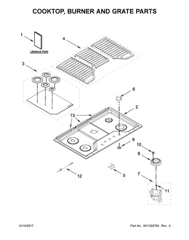 Cooktop, burner and grate parts