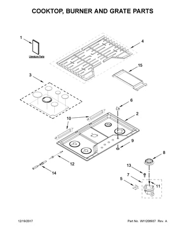 Cooktop, burner and grate parts