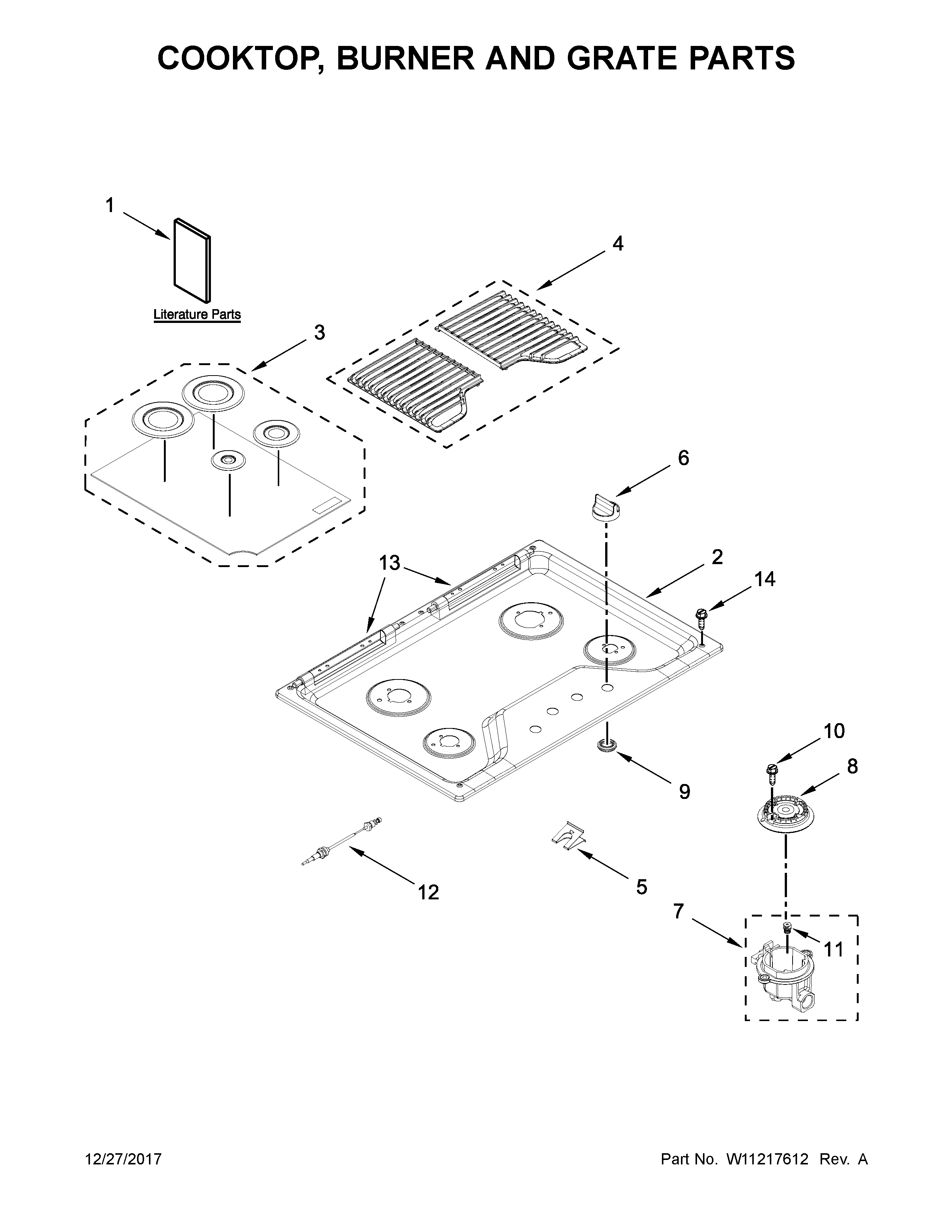 COOKTOP, BURNER AND GRATE PARTS