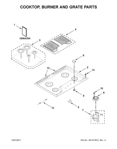 Cooktop, burner and grate parts