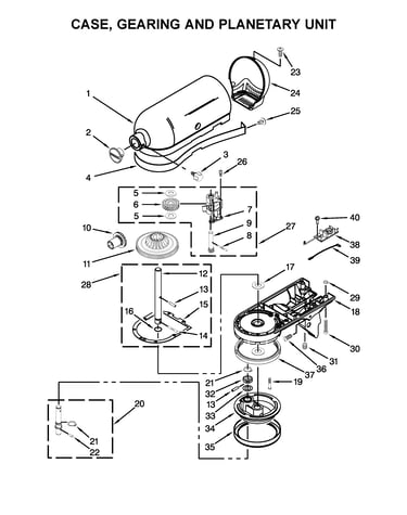 Case, gearing and planetary unit