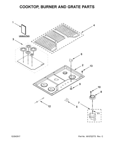 Cooktop, burner and grate parts