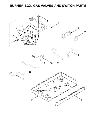 Burner box, gas valves and switch parts
