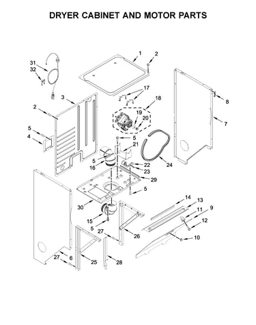 Dryer cabinet and motor parts