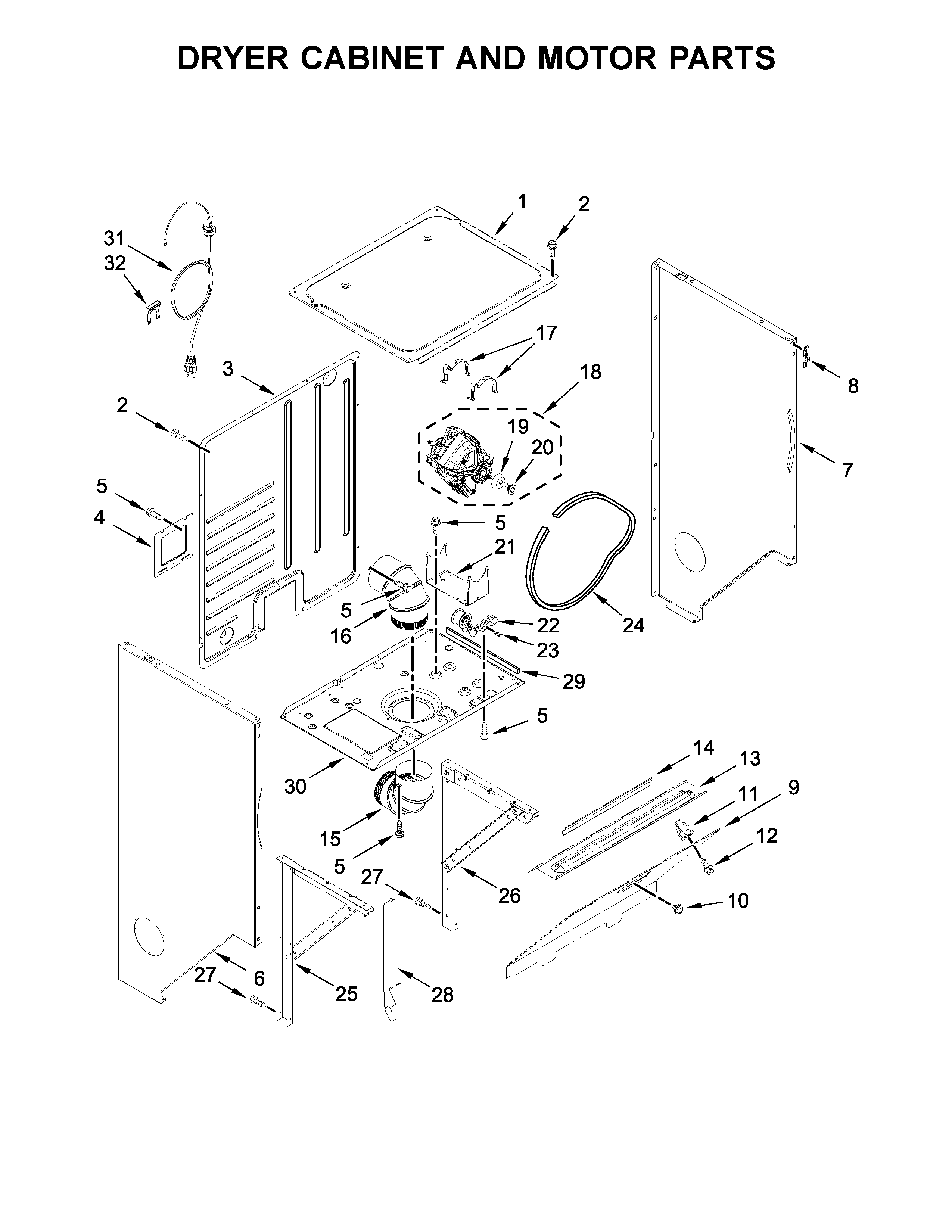 Dryer cabinet and motor parts