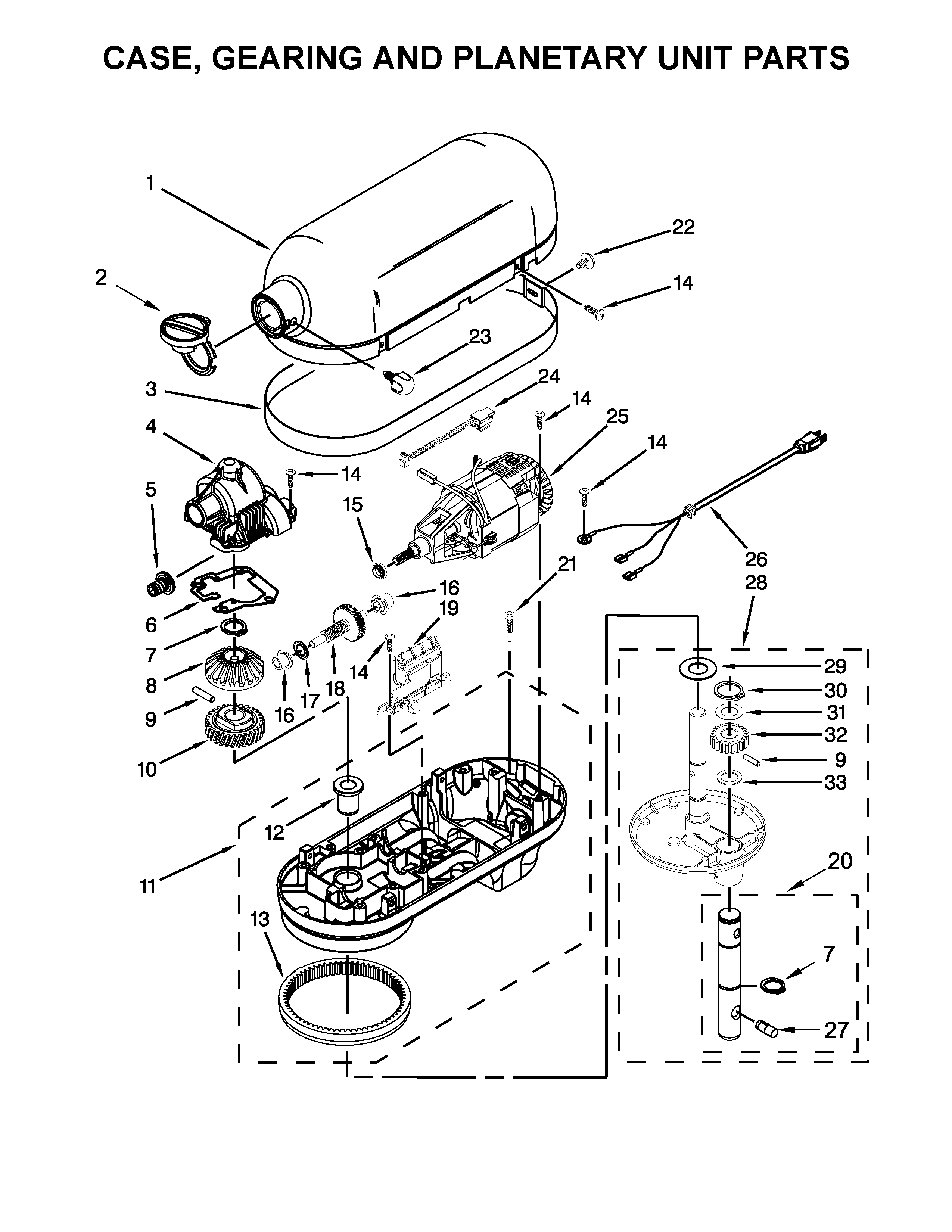 Case, gearing and planetary unit parts