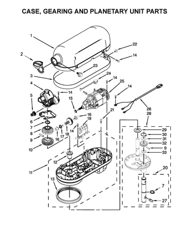 Case, gearing and planetary unit parts
