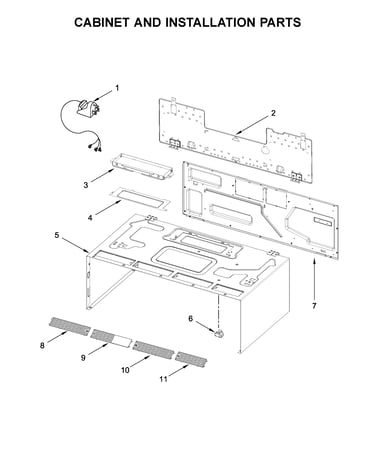 Cabinet and installation parts