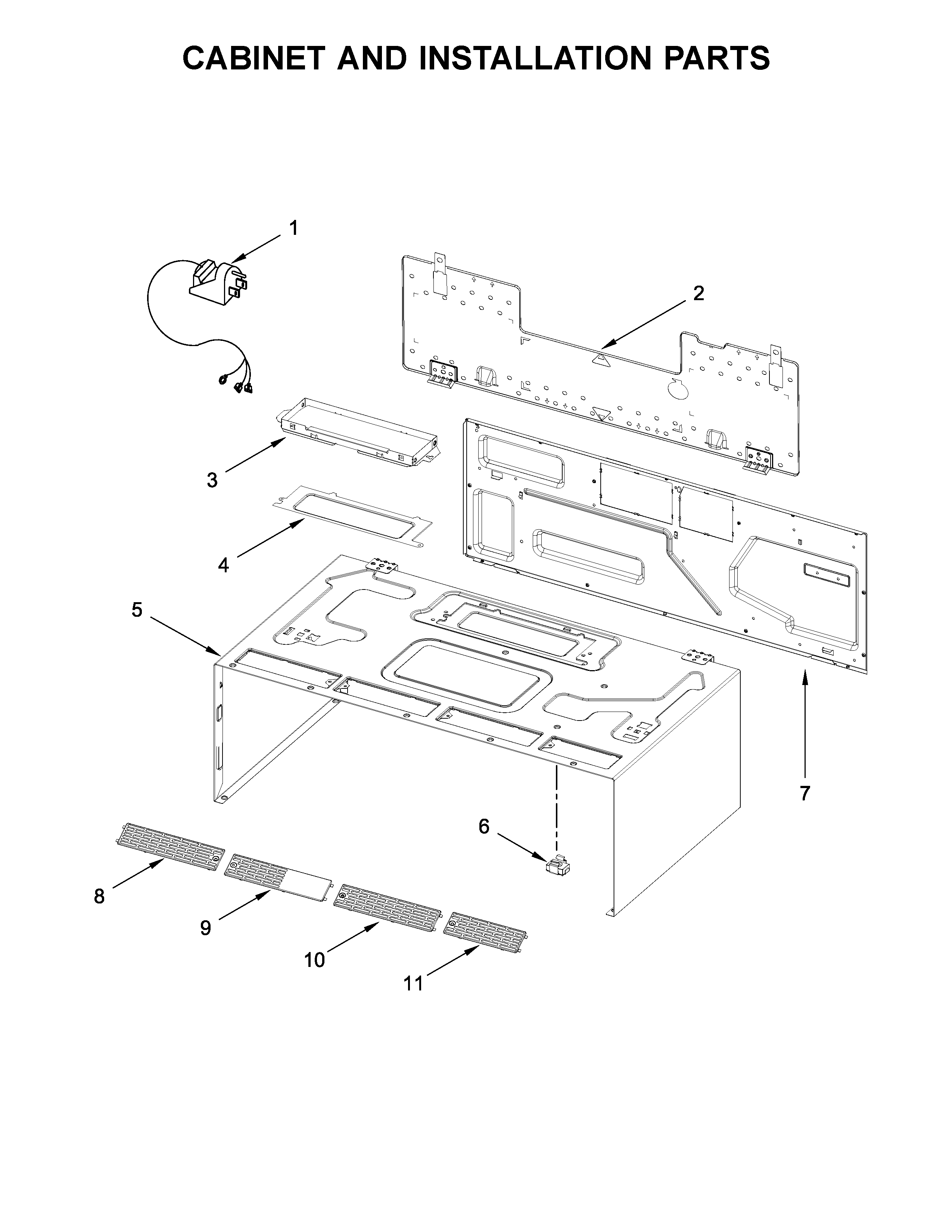 Cabinet and installation parts