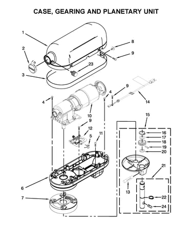 Case, gearing and planetary unit