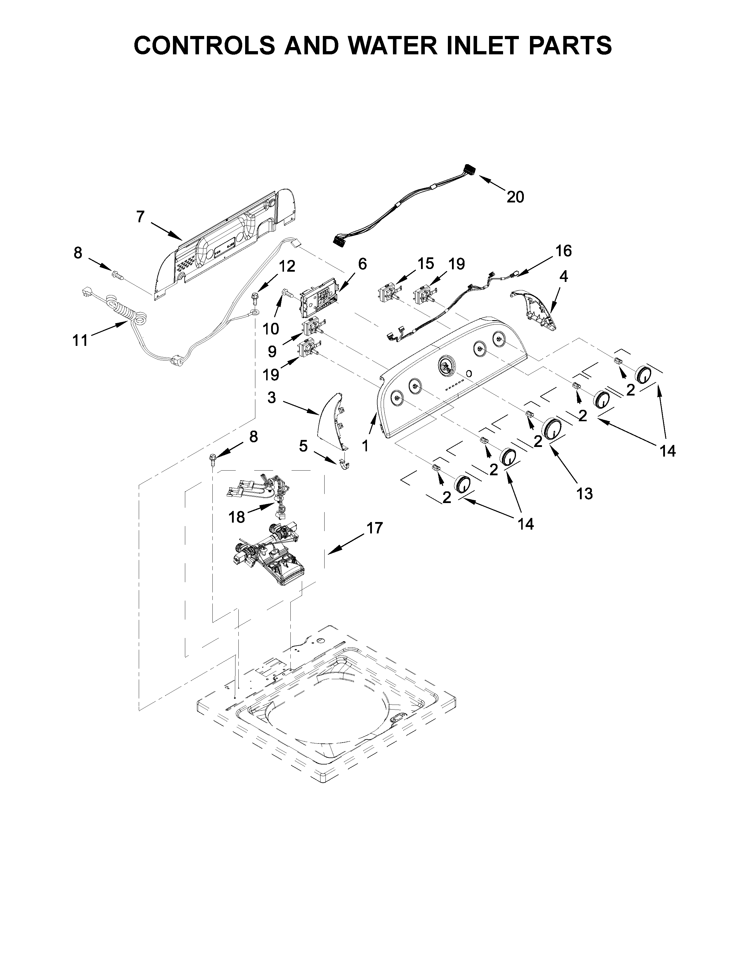 Controls and water inlet parts