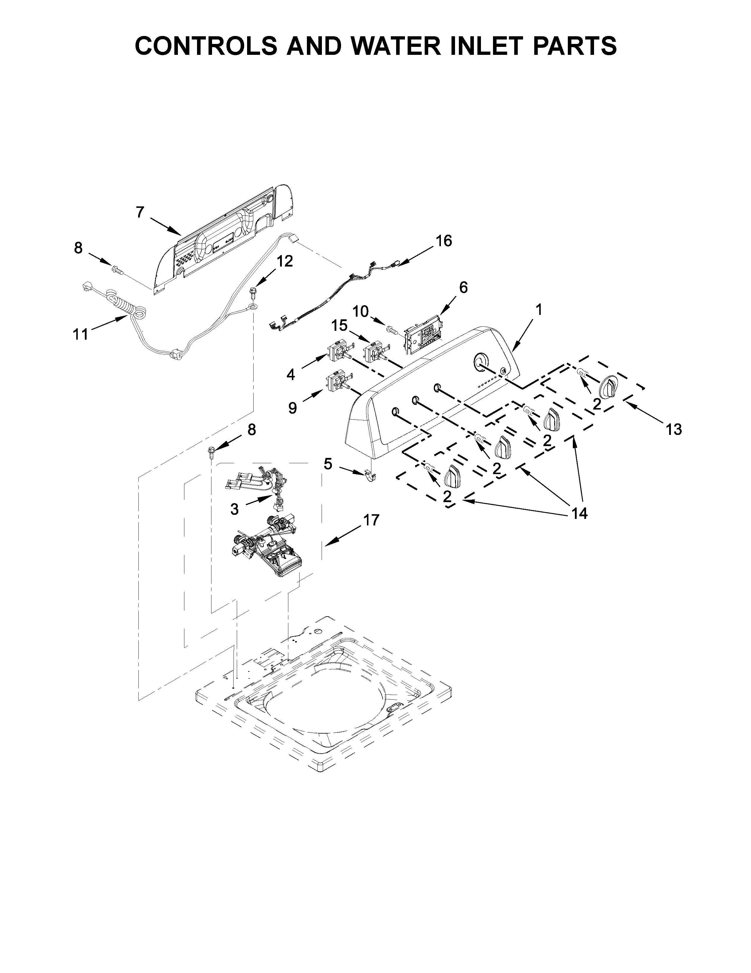 Controls and water inlet parts