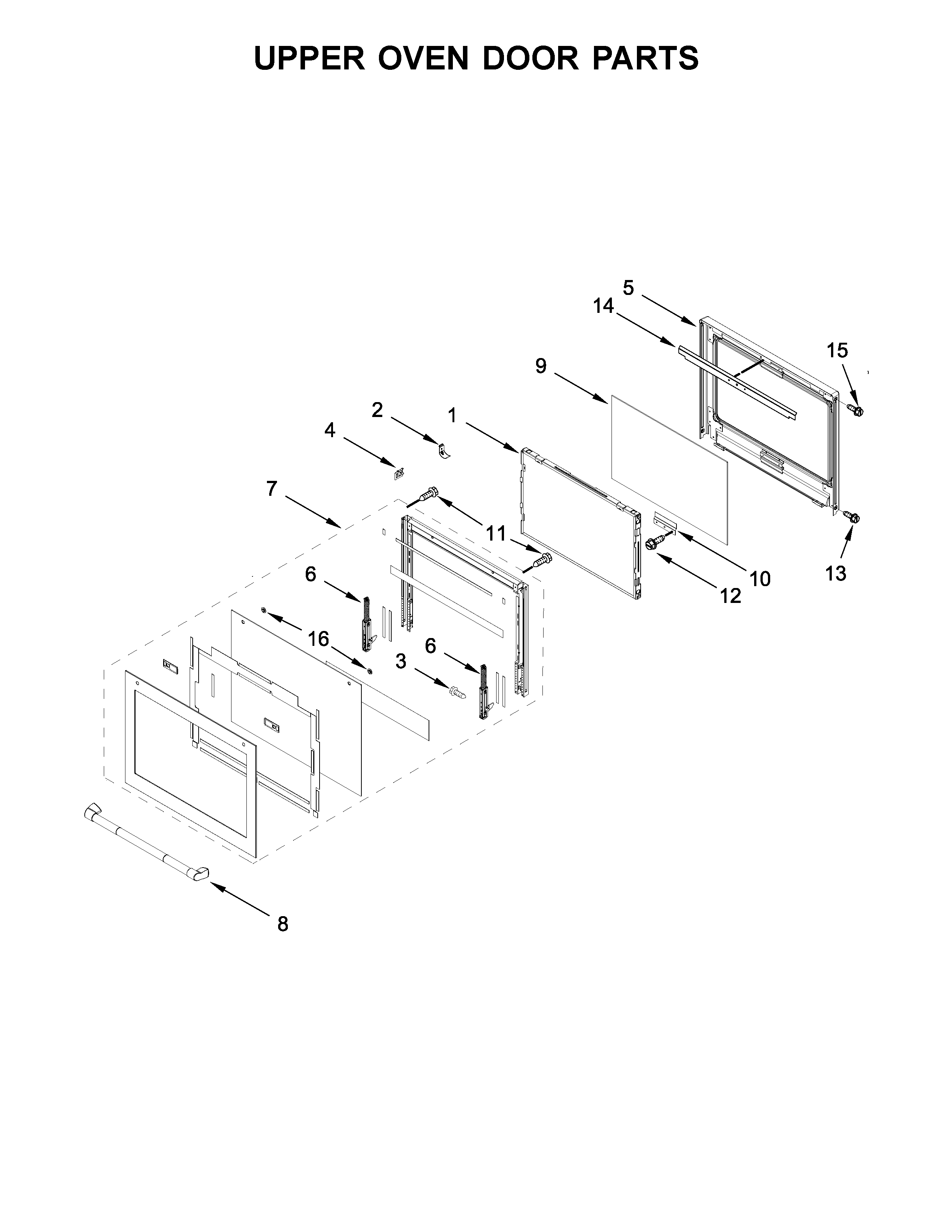 Upper oven door parts